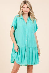 Mittoshop Linen Blend Button Down Shirt Mini Dress OutfitFlow