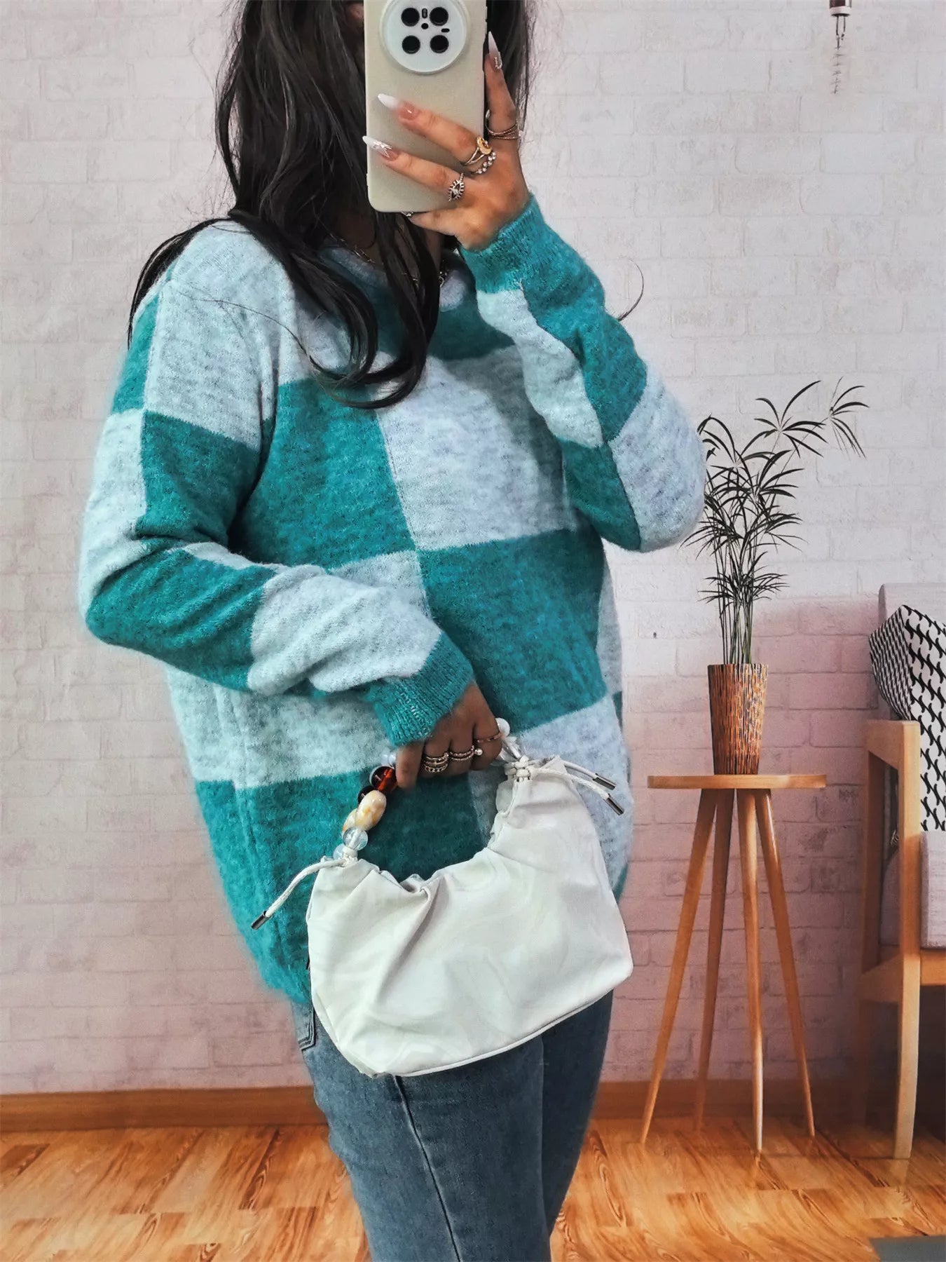 Color Block Round Neck Sweater OutfitFlow