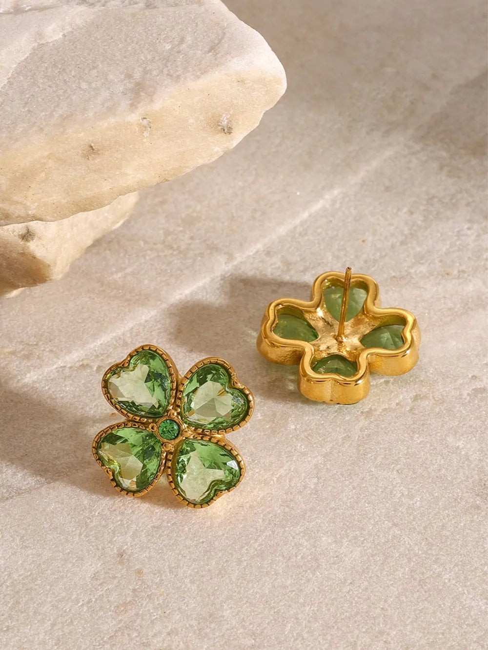 Stainless Steel Zircon Lucky Clover Earrings OutfitFlow