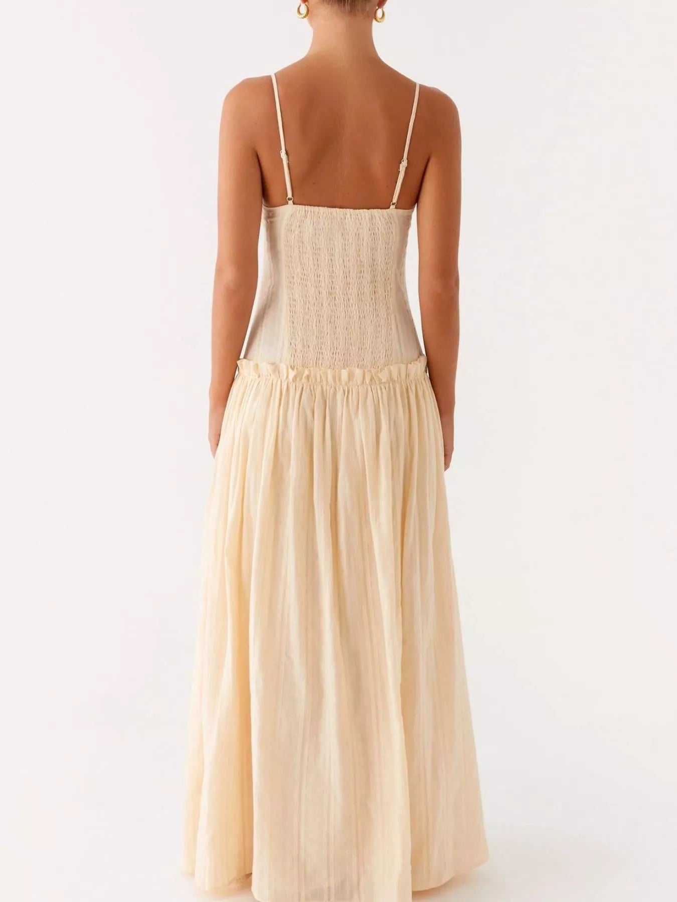 Frill Spaghetti Strap Maxi Dress OutfitFlow