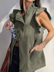 Ruffled Patchwork Denim Jacket Vest OutfitFlow