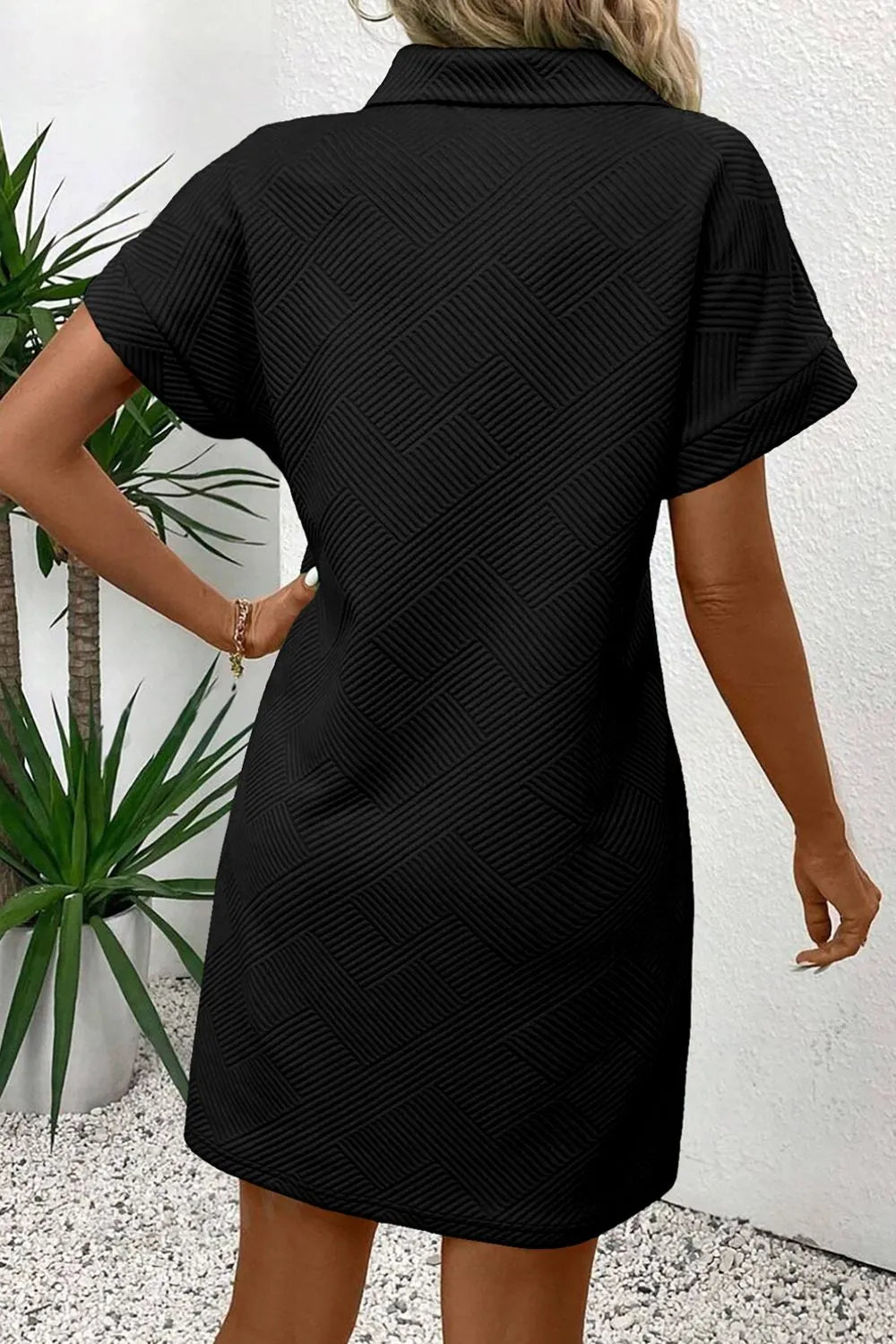 Button Front Short Sleeve Mini Dress OutfitFlow