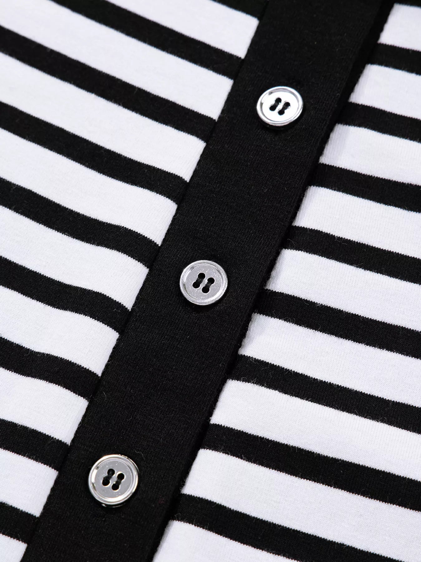 Stripe Buttoned Front Collared Long Sleeve T Shirt Dress with Pockets OutfitFlow