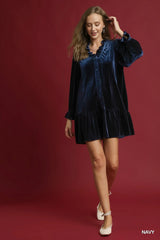 Umgee Velvet Ruffle Trim Mini Dress Trendsi