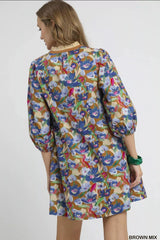 Umgee Boho Floral Balloon Sleeve Mini Dress Trendsi