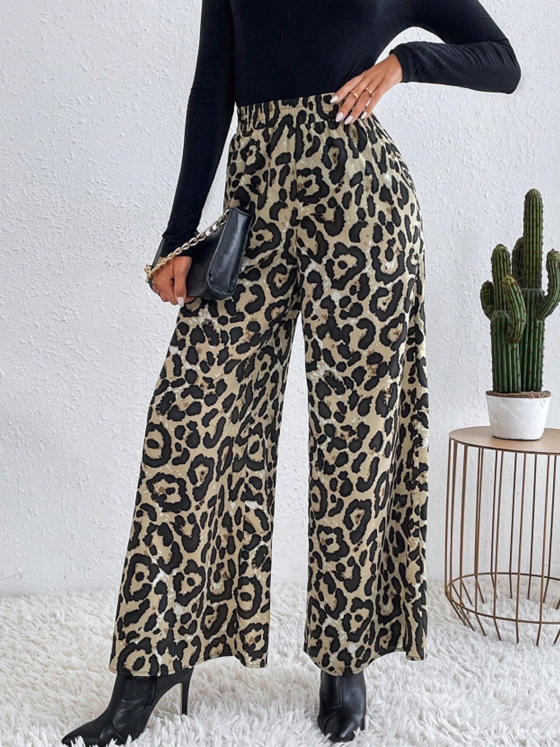 Printed Elastic Waist Wide Leg Pants OutfitFlow