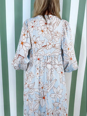 Floral Print Tie Neck Long Sleeve Mini Dress OutfitFlow