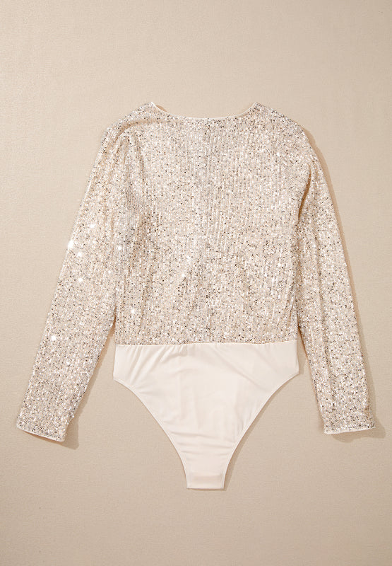 Outfit Flow - Sequin Surplice Long Sleeve Bodysuit