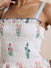 Bohemian Floral Print Smocked Tiered Maxi Dress OutfitFlow