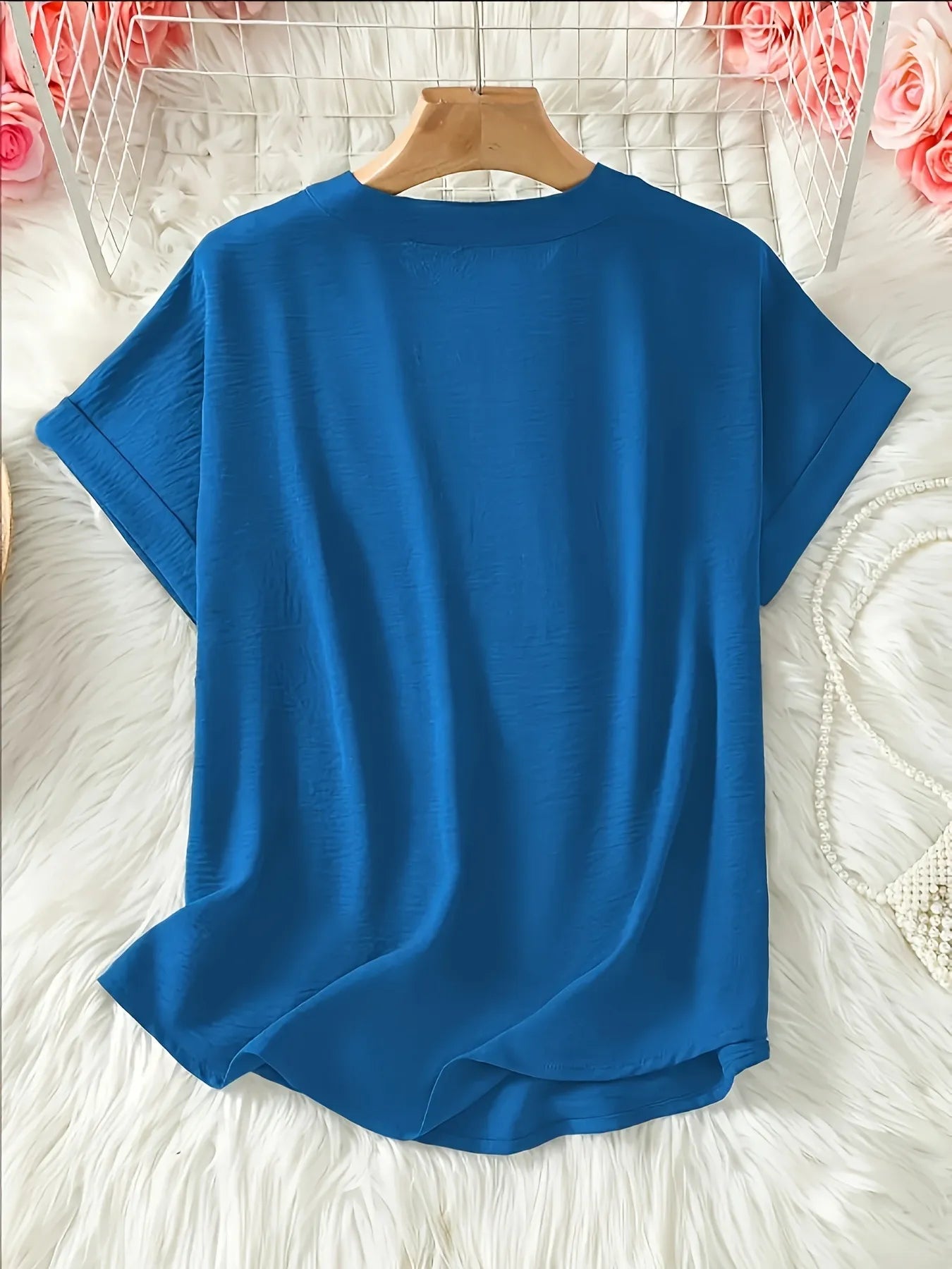 Casual Notched Short Sleeve Blouse OutfitFlow