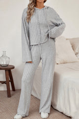 Outfit Flow - Ribbed Drawstring Hoodie and Pants Lounge Set