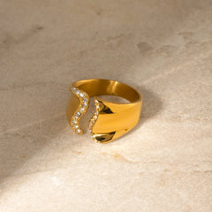 Stainless Steel Inlaid Rhinestone Bypass Ring OutfitFlow