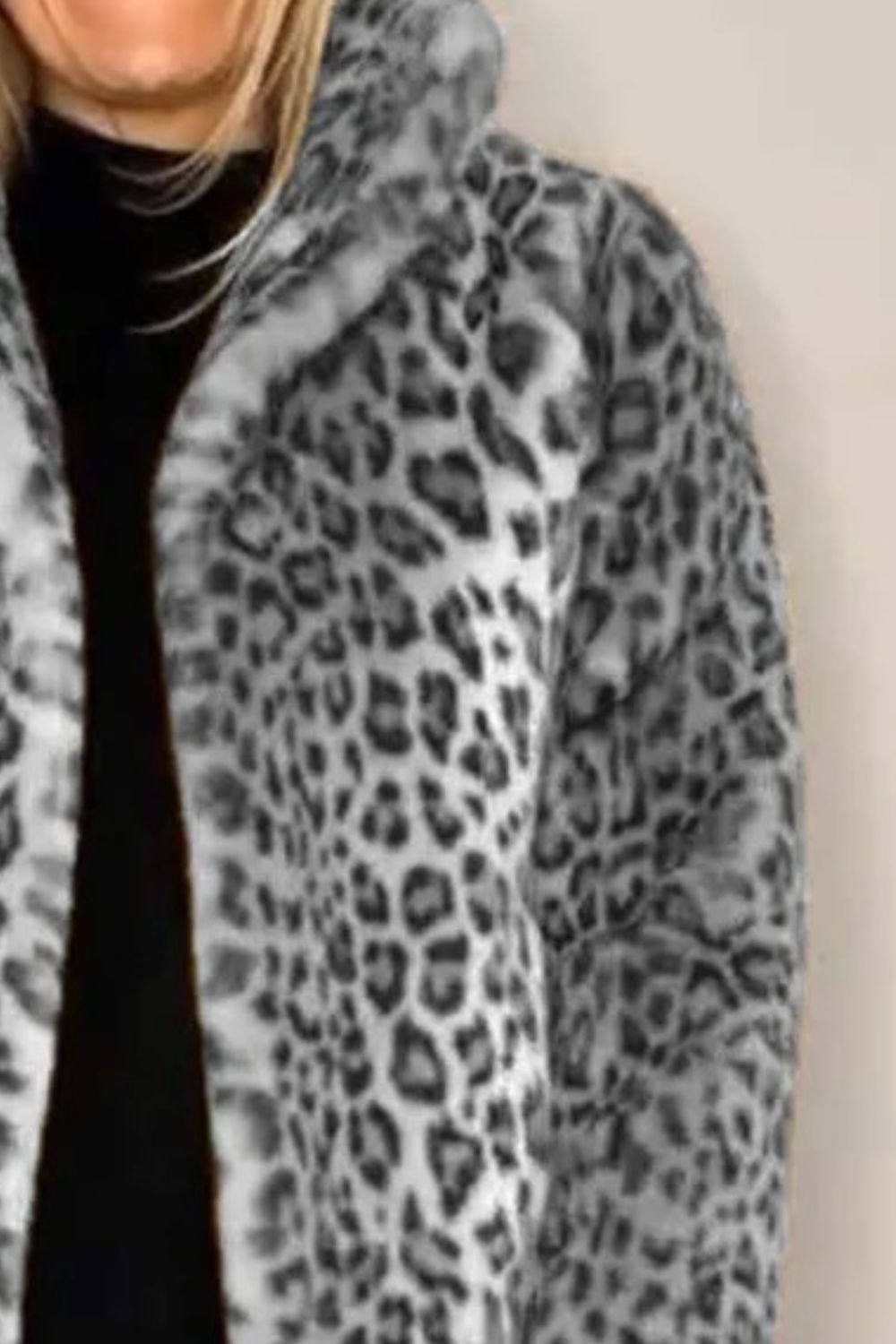 Outfit Flow - Full Size Leopard Furry Collared Neck Long Sleeve Coat