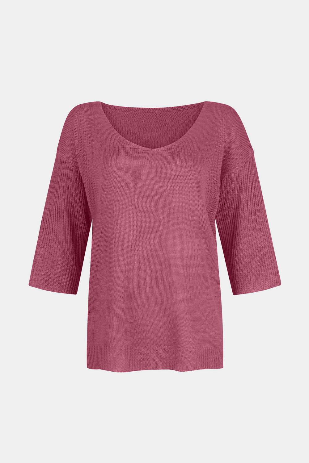 Outfit Flow - V-Neck Three-Quarter Sleeve Knit Top