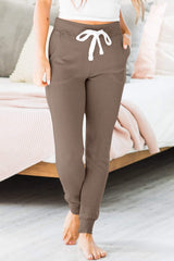 Drawstring Joggers with Pockets Mocha OutfitFlow