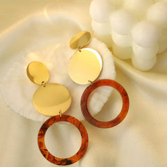 18K Gold-Plated Geometric Circle Dangle Earrings Ochre onesize OutfitFlow