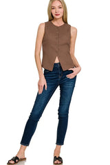 Zenana Linen Button Down Vest OutfitFlow