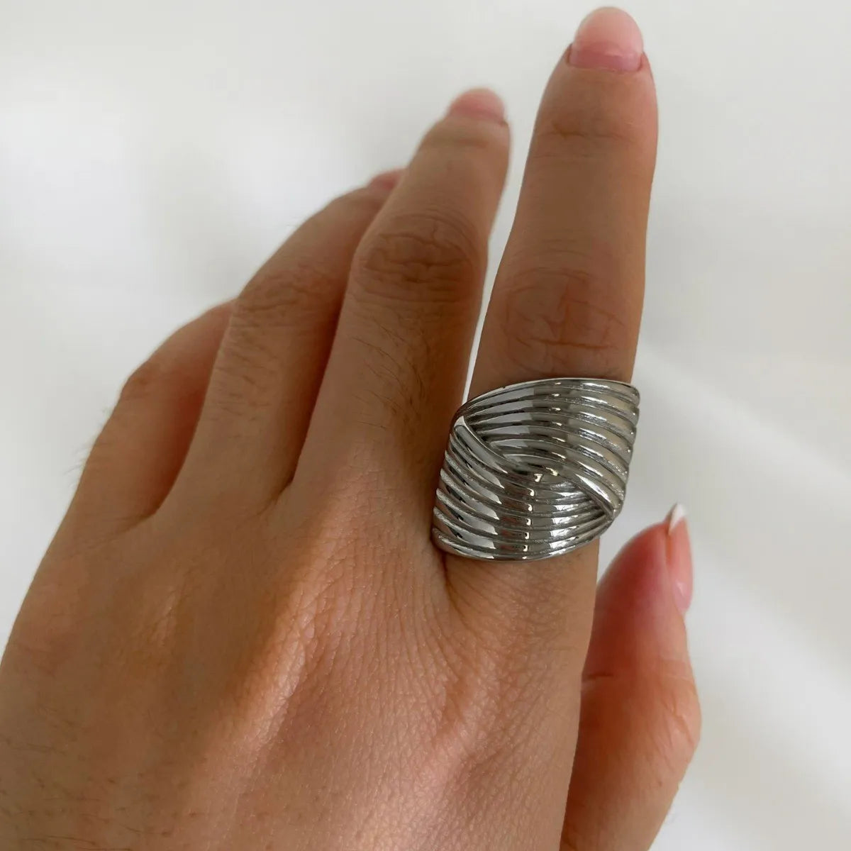 2-Piece Stainless Steel Textured Wave Ring OutfitFlow