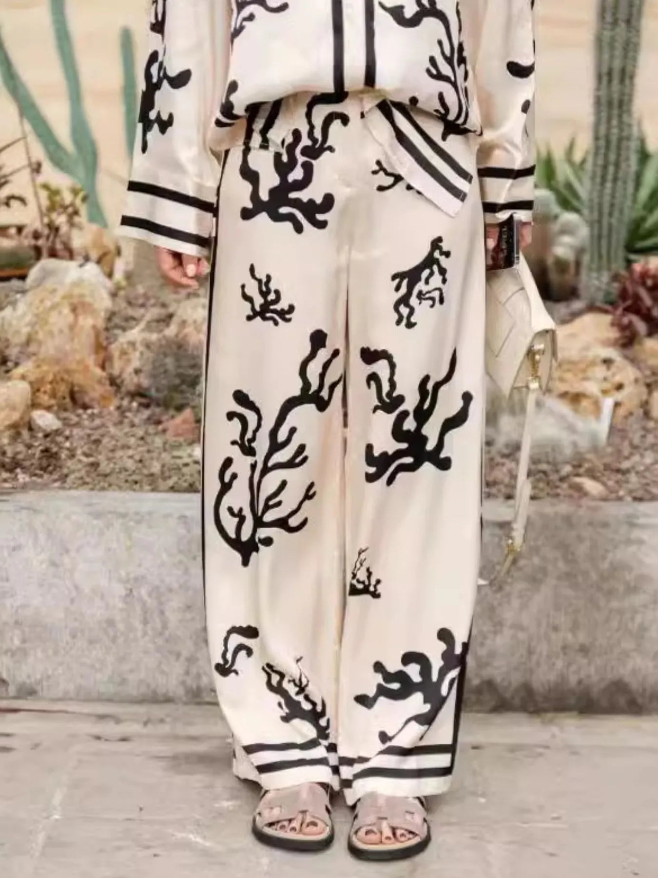 Printed Long Sleeve Shirt and Pants Set OutfitFlow