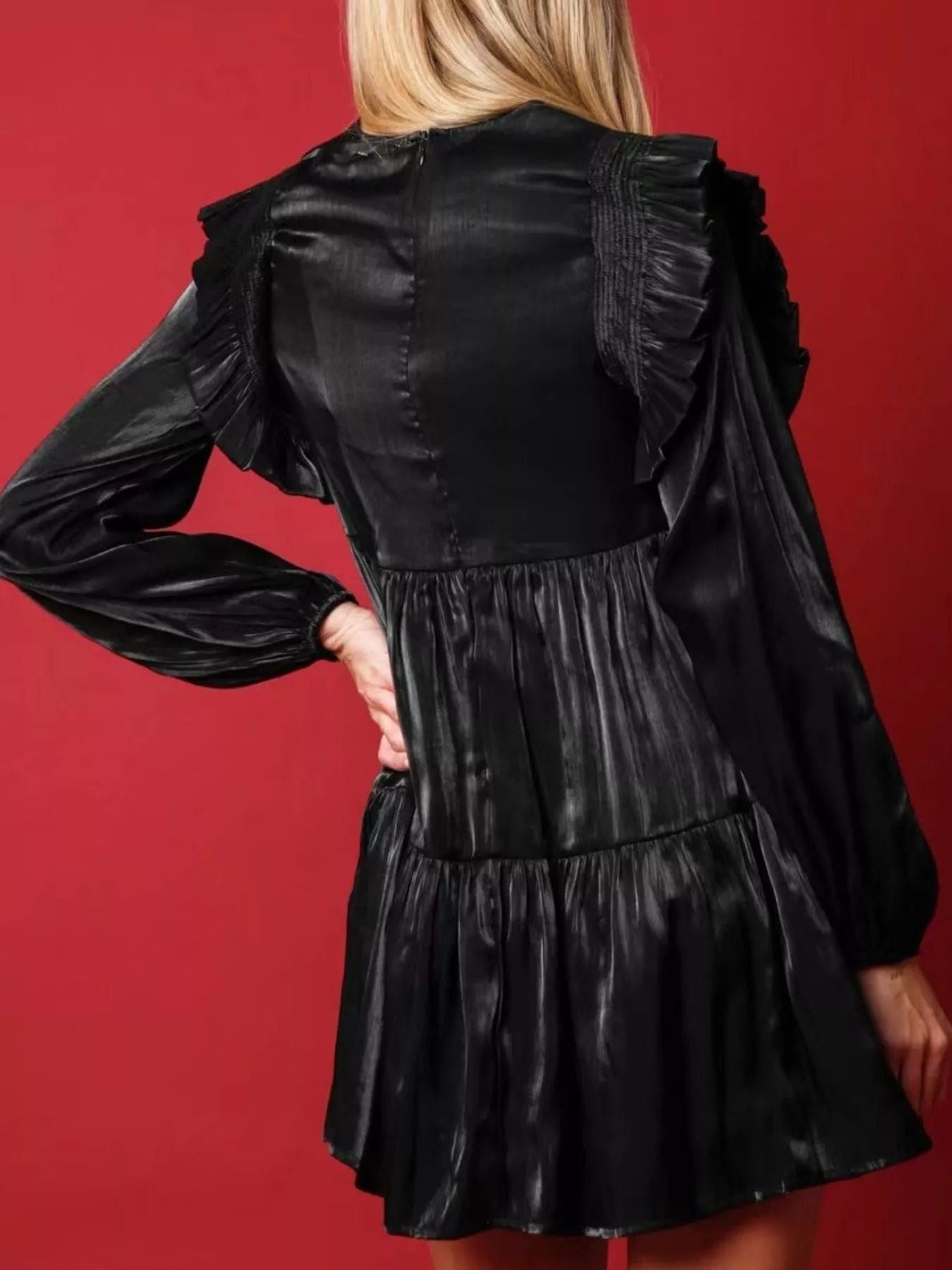 Christmas Ruffled Nutcracker Long Sleeve Dress OutfitFlow