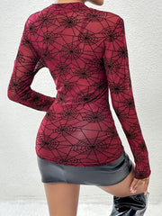 Spider Web Print Long Sleeve Blouse OutfitFlow