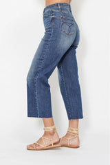 Judy Blue High Waist Back Pocket Embroidery Crop Wide Jeans OutfitFlow