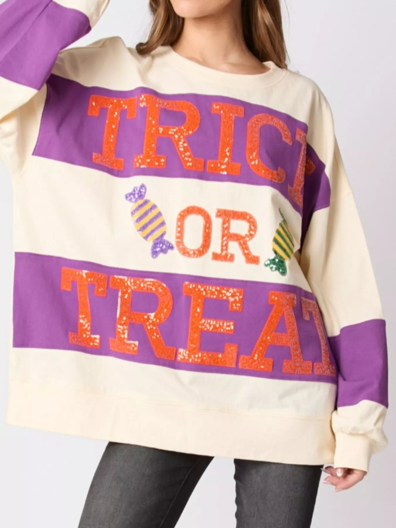 Halloween Trick Or Treat Sequin Sweatshirt OutfitFlow