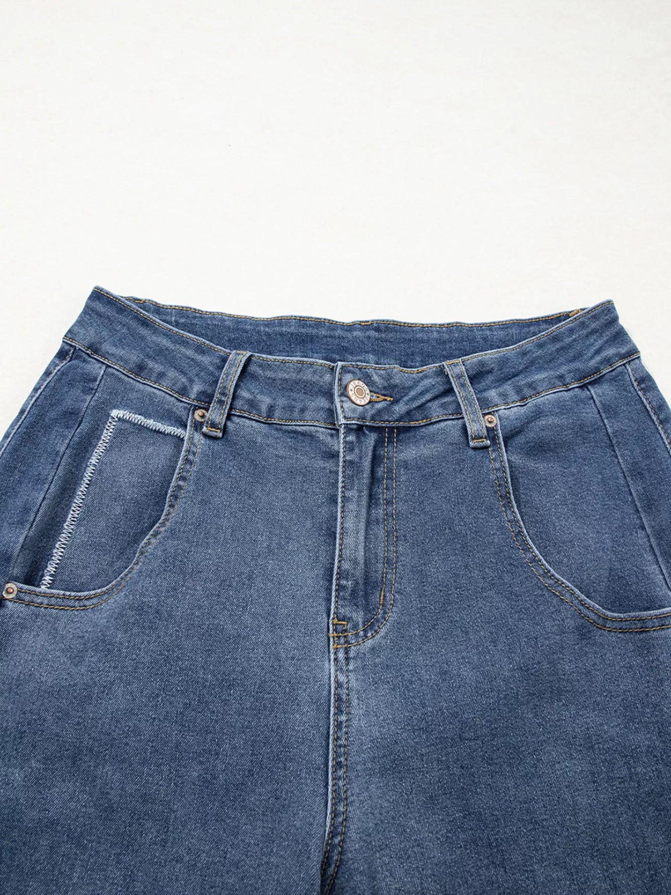 Stitched Raw Hem Wide Leg Loose Jeans OutfitFlow