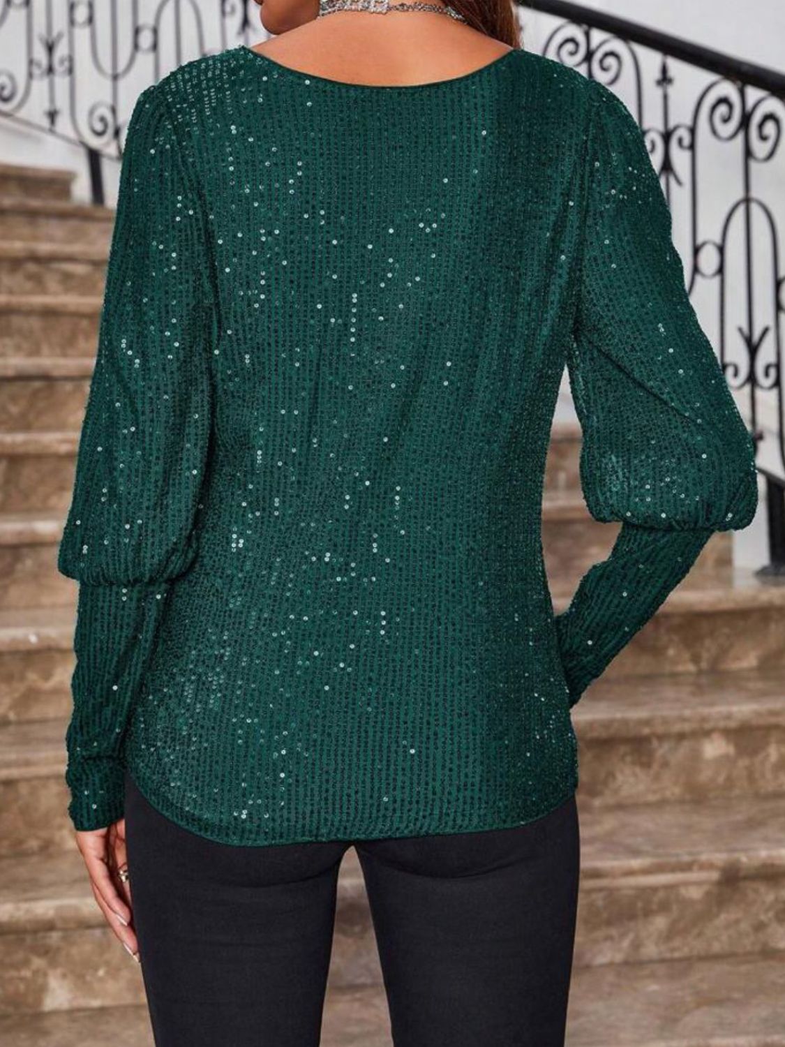 Sequin Boat Neck Long Sleeve Top