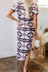 Aztec Print V-Neck Midi Dress OutfitFlow