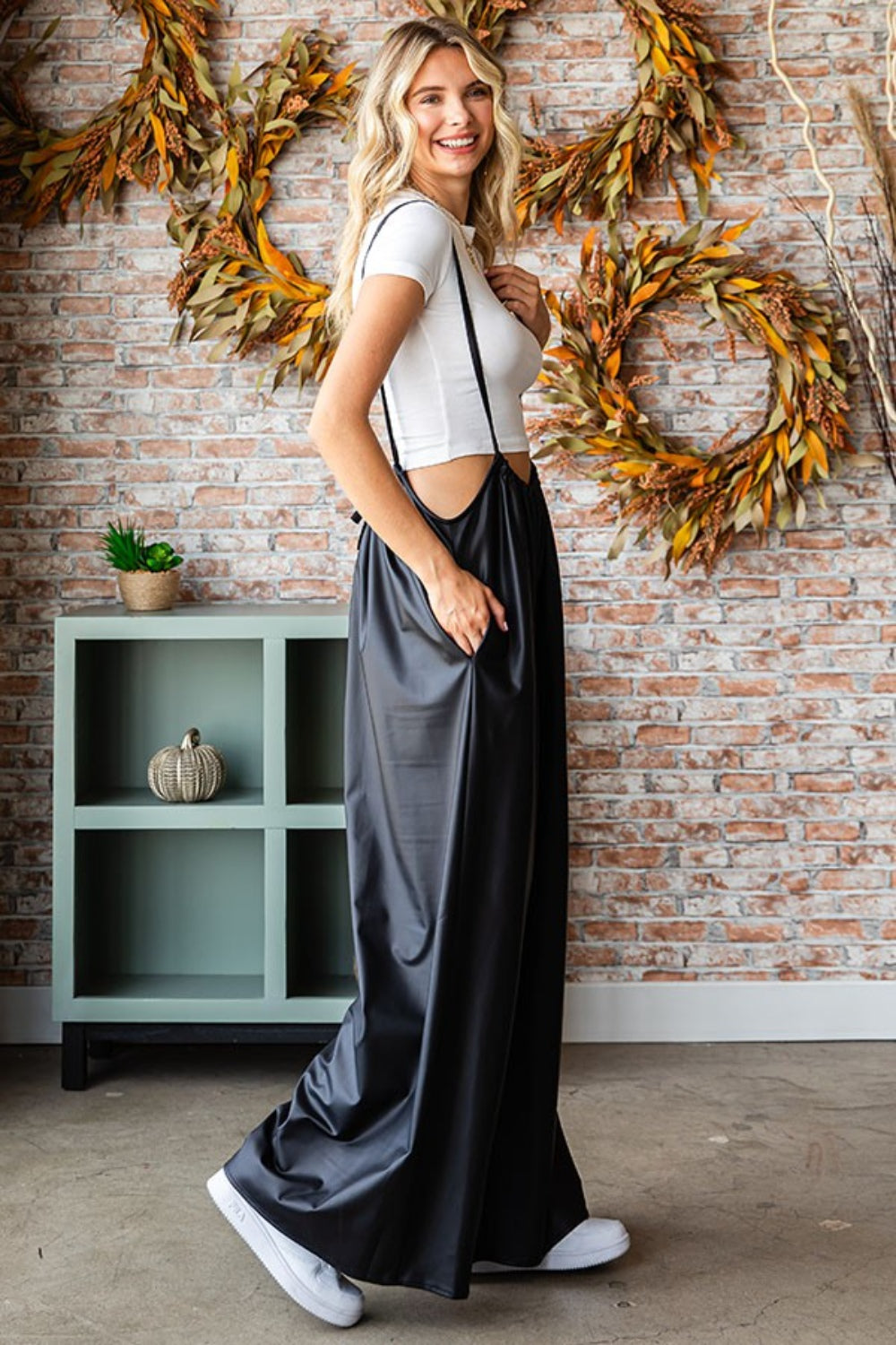 Outfit Flow - First Love Drawstring Back Spaghetti Strap Wide Leg Overall