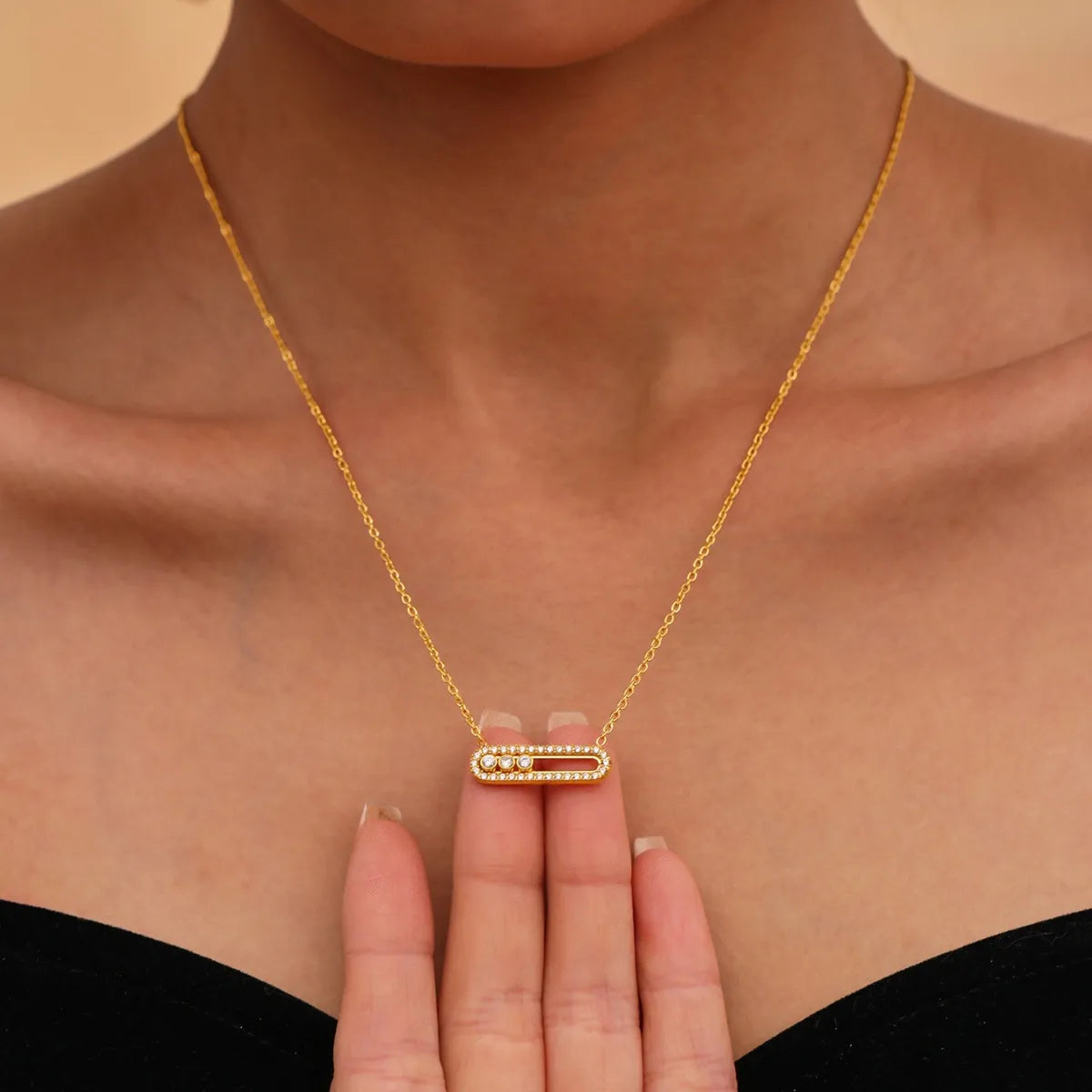 Moving Crystal Bar Necklace and Ring Jewelry Set OutfitFlow