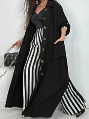 Lapel Collar Button-Front Longline Coat OutfitFlow