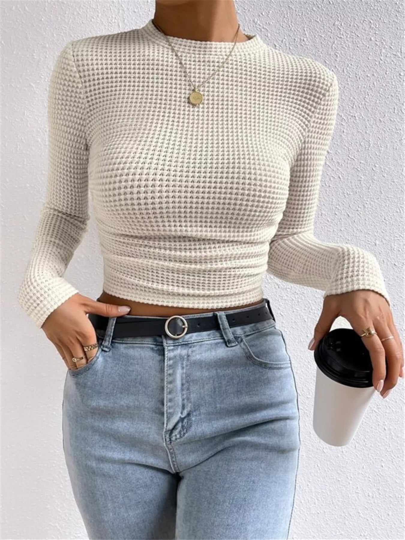 Waffle Knit Long Sleeve T-Shirt OutfitFlow