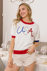 BiBi USA Metallic Letter Color Block Knit Top OutfitFlow