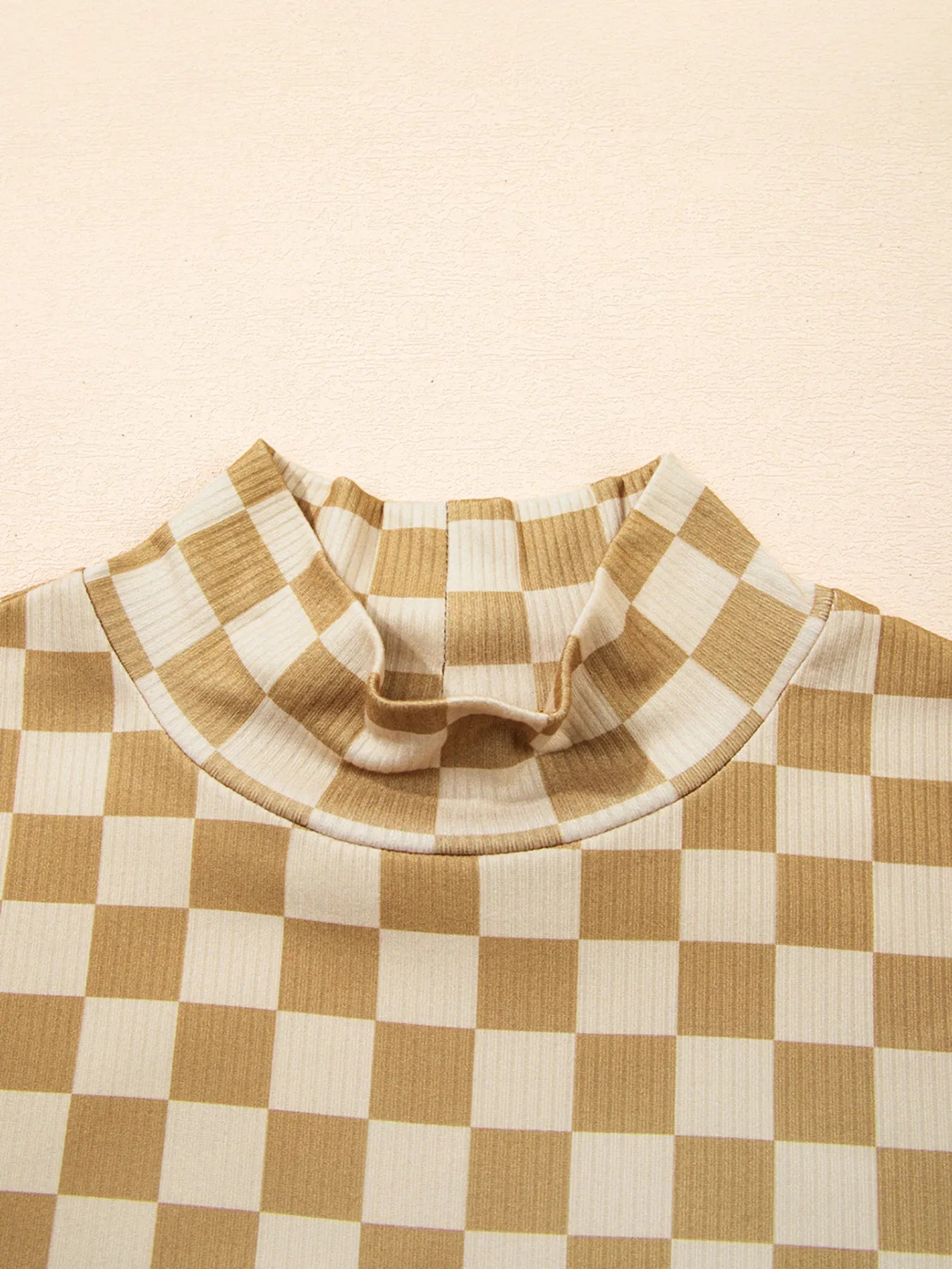 Check Pattern Turtleneck Slim Long Sleeve Tee OutfitFlow