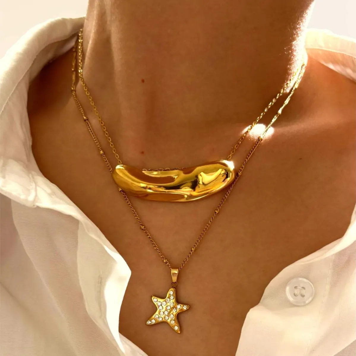 2-Piece 18K Gold-Plated Stainless Steel Necklace Gold One Size OutfitFlow