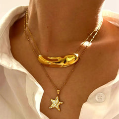 2-Piece 18K Gold-Plated Stainless Steel Necklace Gold One Size OutfitFlow