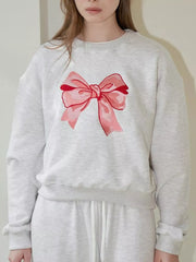 Bow Graphic Round Neck Long Sleeve Sweatshirt OutfitFlow