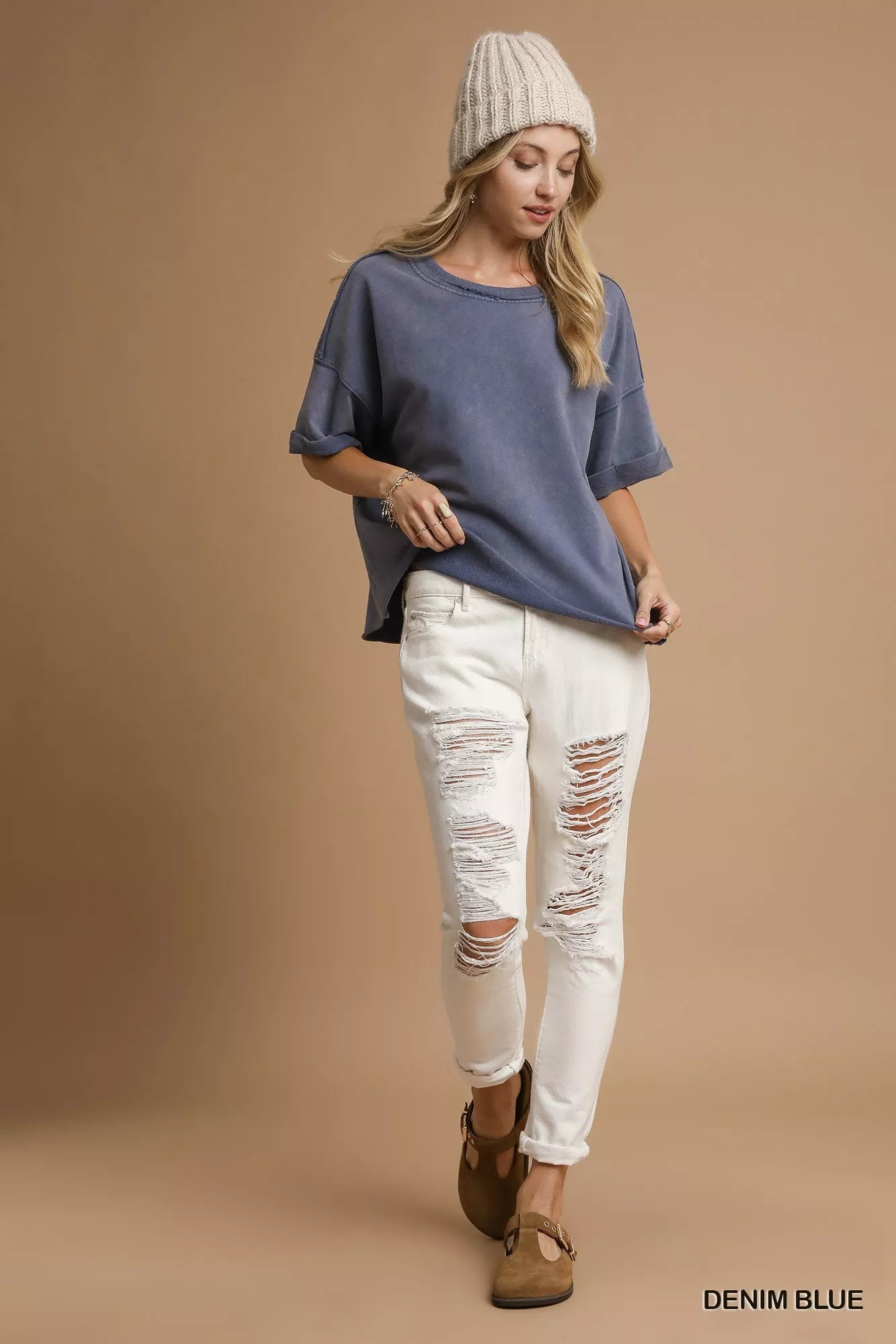 Umgee Mineral Wash Round Neck Top OutfitFlow