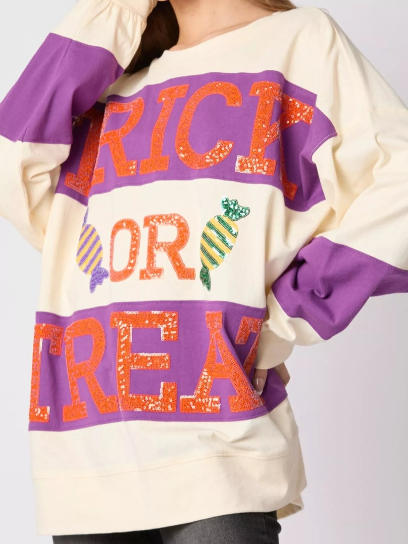 Halloween Trick Or Treat Sequin Sweatshirt OutfitFlow