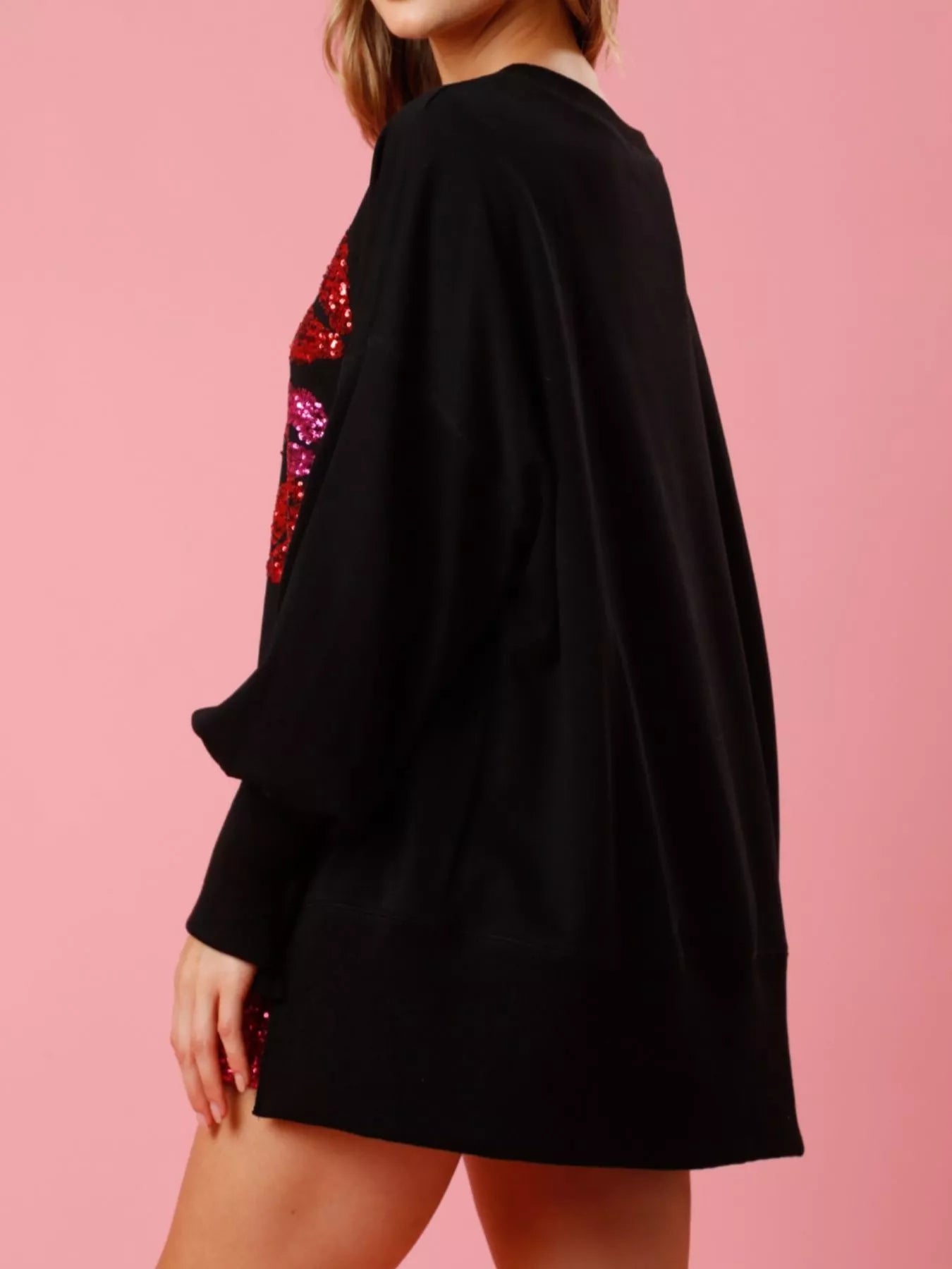 Lips Round Neck Dropped Shoulder Sweatshirt OutfitFlow