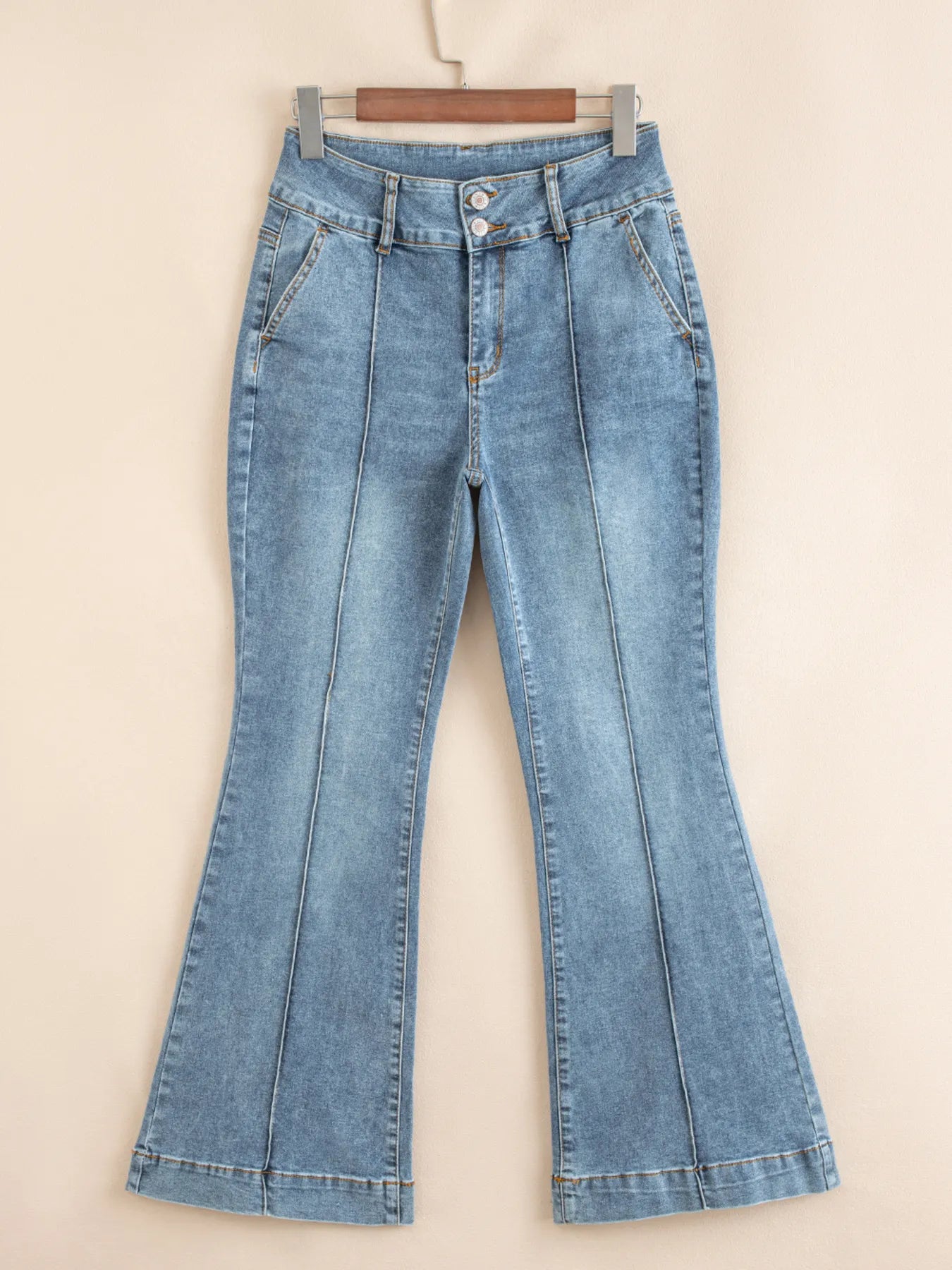High-Waisted Flare Jeans with Seam Detail OutfitFlow