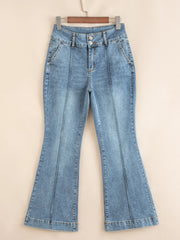 High-Waisted Flare Jeans with Seam Detail OutfitFlow
