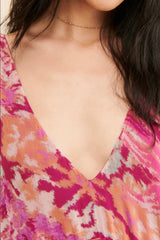 Frill Printed V-Neck Midi Dress OutfitFlow