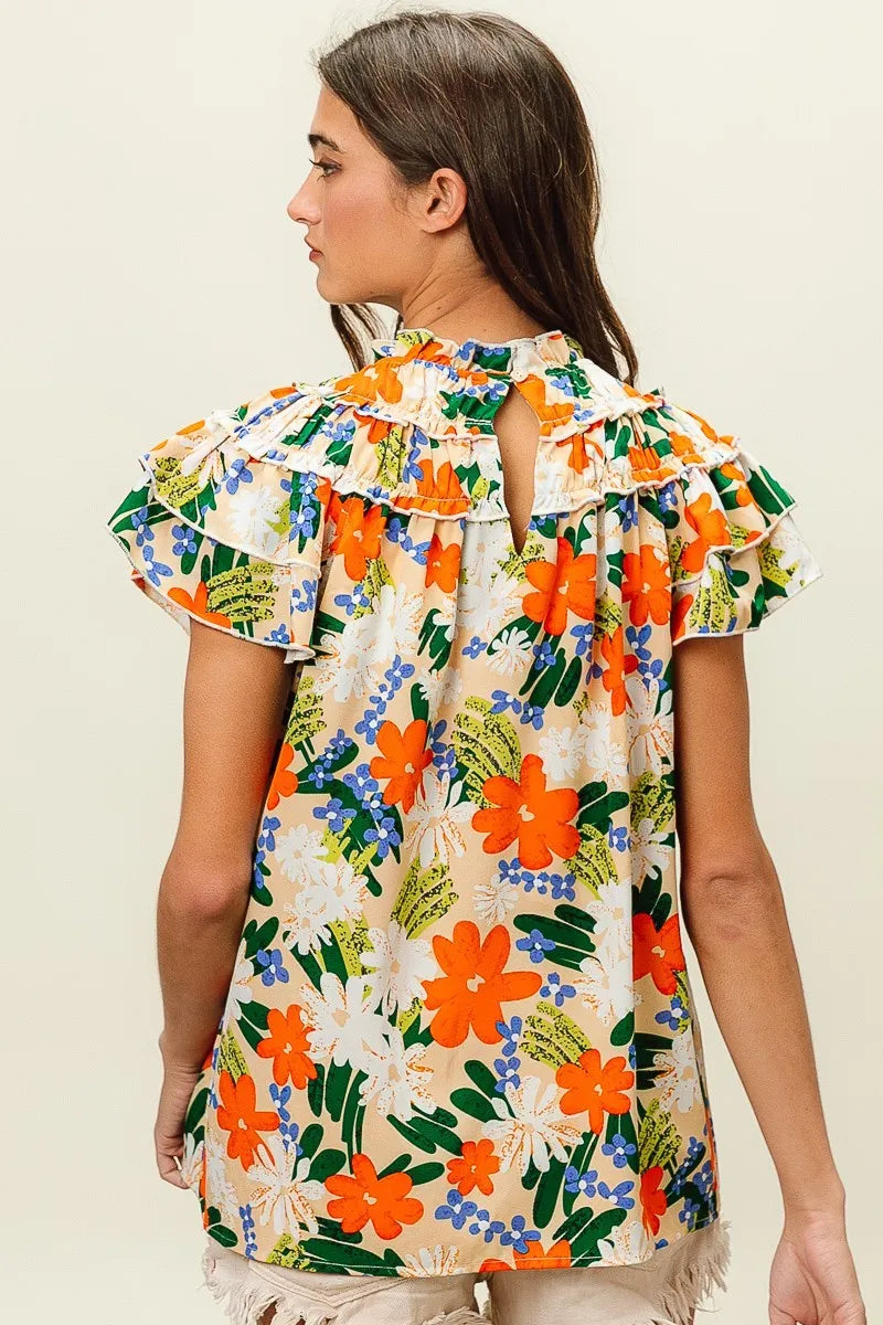 BiBi Multi Color Floral Print Woven Top OutfitFlow