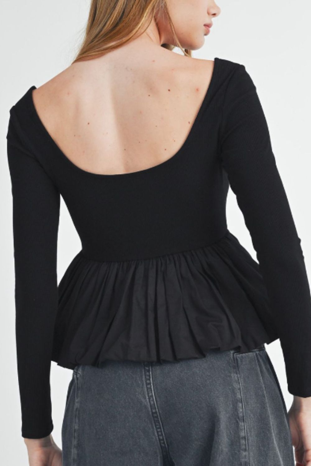 Outfit Flow - Peplum Scoop Neck Long Sleeve T-Shirt