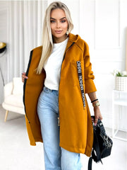 Full Size Zip Up Longline Hooded Outerwear Plus Size Mustard Trendsi