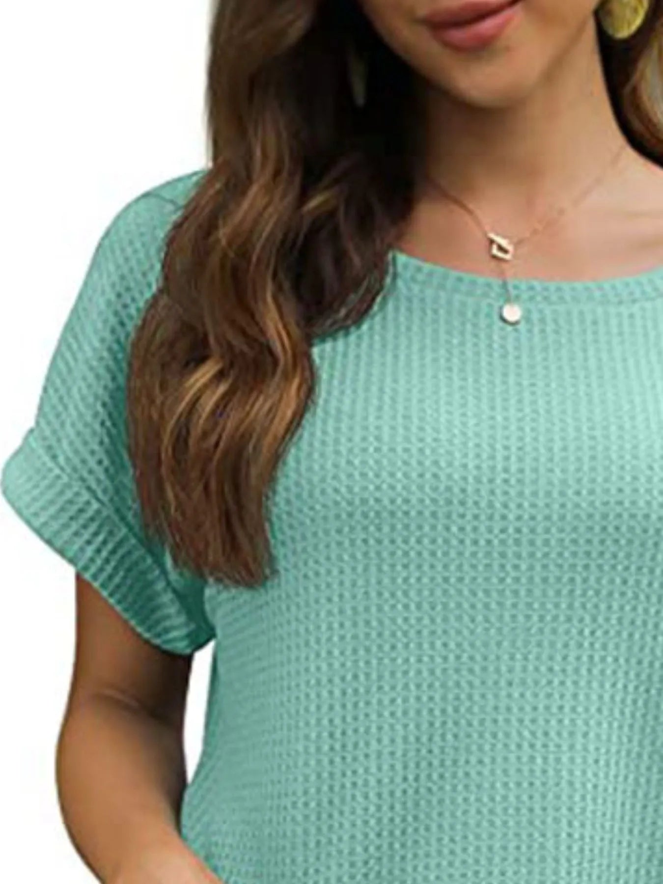 Full Size Waffle Knit Relaxed Fit T-Shirt Plus Size OutfitFlow