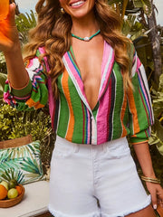 Striped Button Up Long Sleeve Shirt OutfitFlow